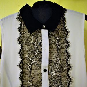 White Blouse with Black collar
